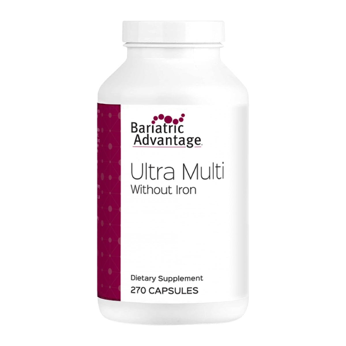Bariatric Advantage Ultra Multi Without Iron bottle on counter showing packaging for daily nutrition support.