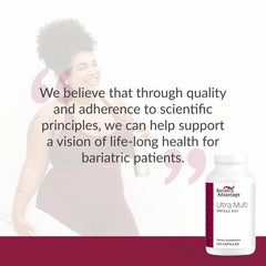 Hand holding Bariatric Advantage Ultra Multi Without Iron capsules for on-the-go supplementation.