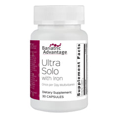 Bariatric Advantage Ultra Solo with Iron capsule beside bottle for daily nutrition support