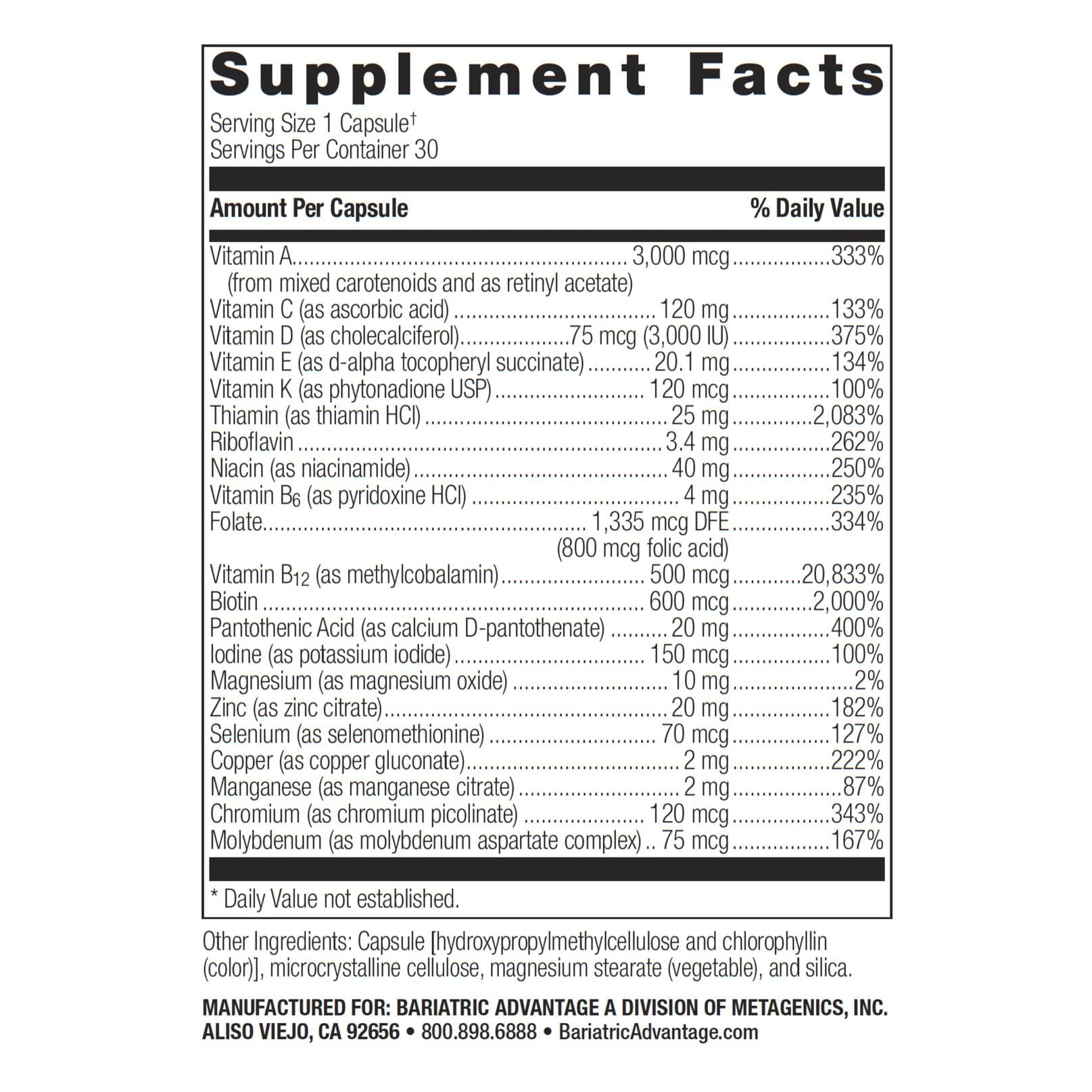 Bariatric Advantage Ultra Solo Without Iron packaging info with nutritional highlights
