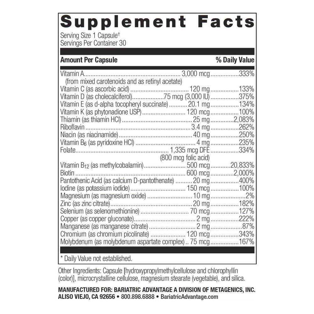 Bariatric Advantage Ultra Solo Without Iron packaging info with nutritional highlights