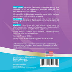 High ADEK nutrition label detailing ASMBS guidelines and ingredients