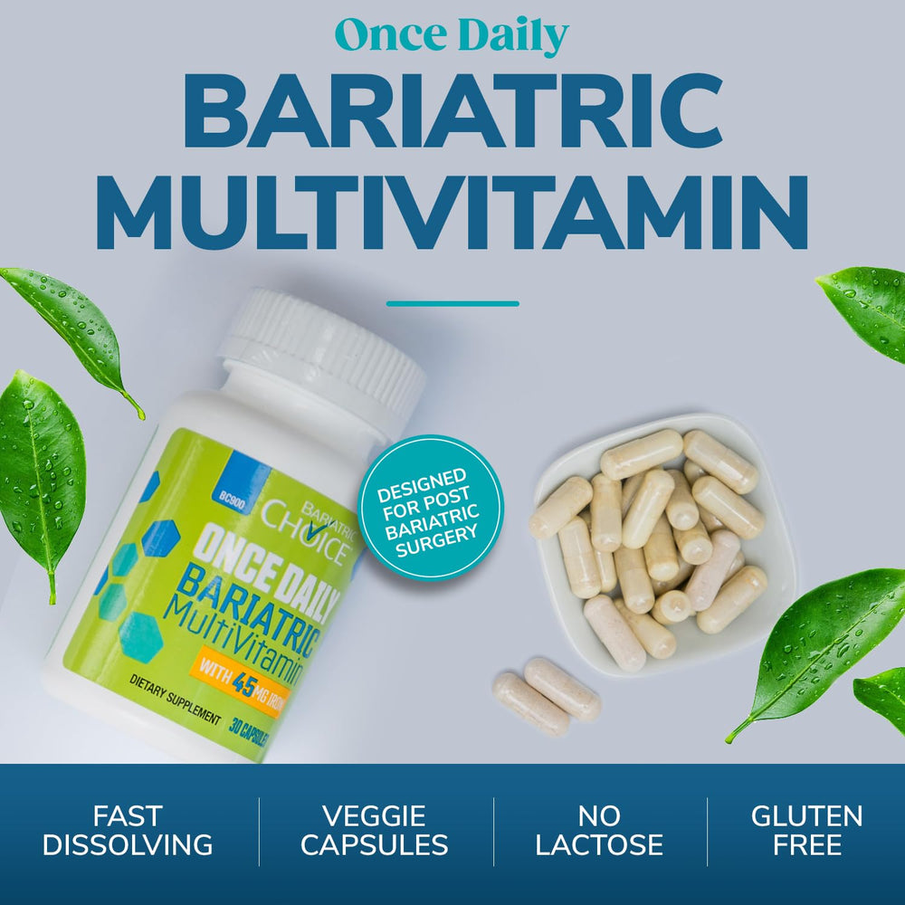 Bariatric Choice ONCE DAILY labeling highlighting iron 45 mg.