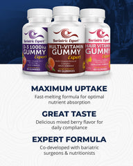 Bariatric Food Expert Hair Vitamin Gummy 60 chews highlighted for hair nourishment benefits.