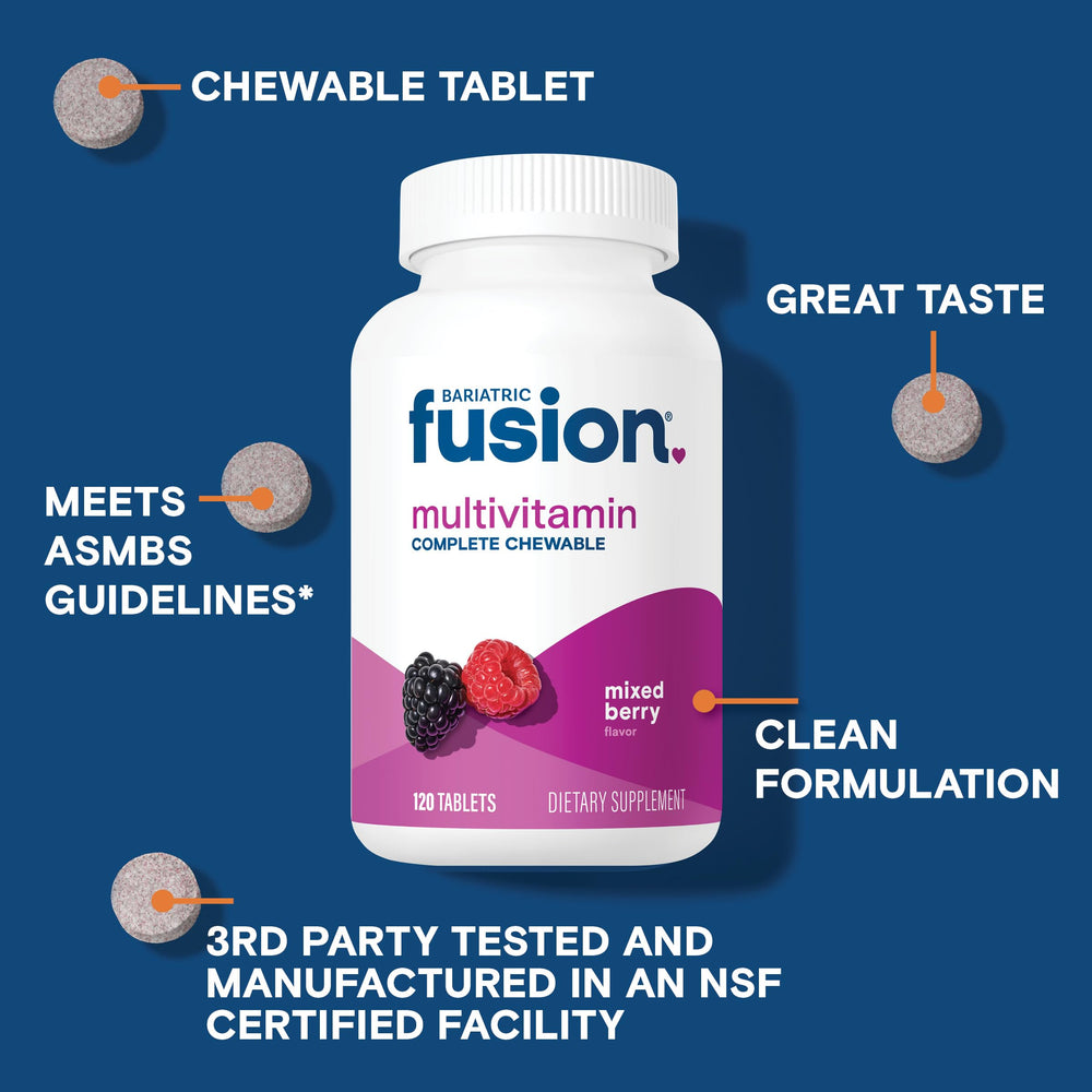 Bariatric Fusion 120-tablet bottle label highlights one-month supply.