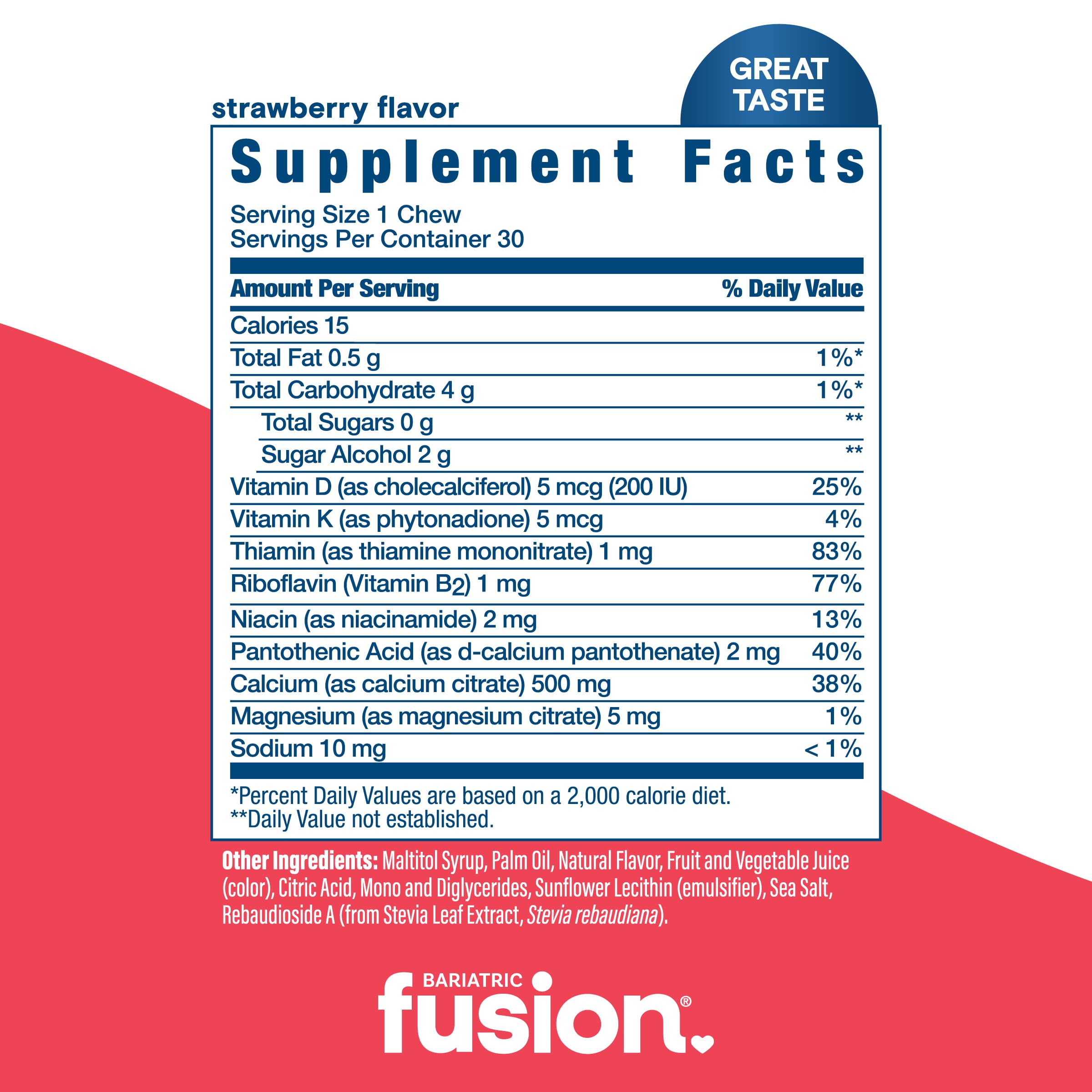 Easy-dispense container of Bariatric Fusion calcium chews for daily use