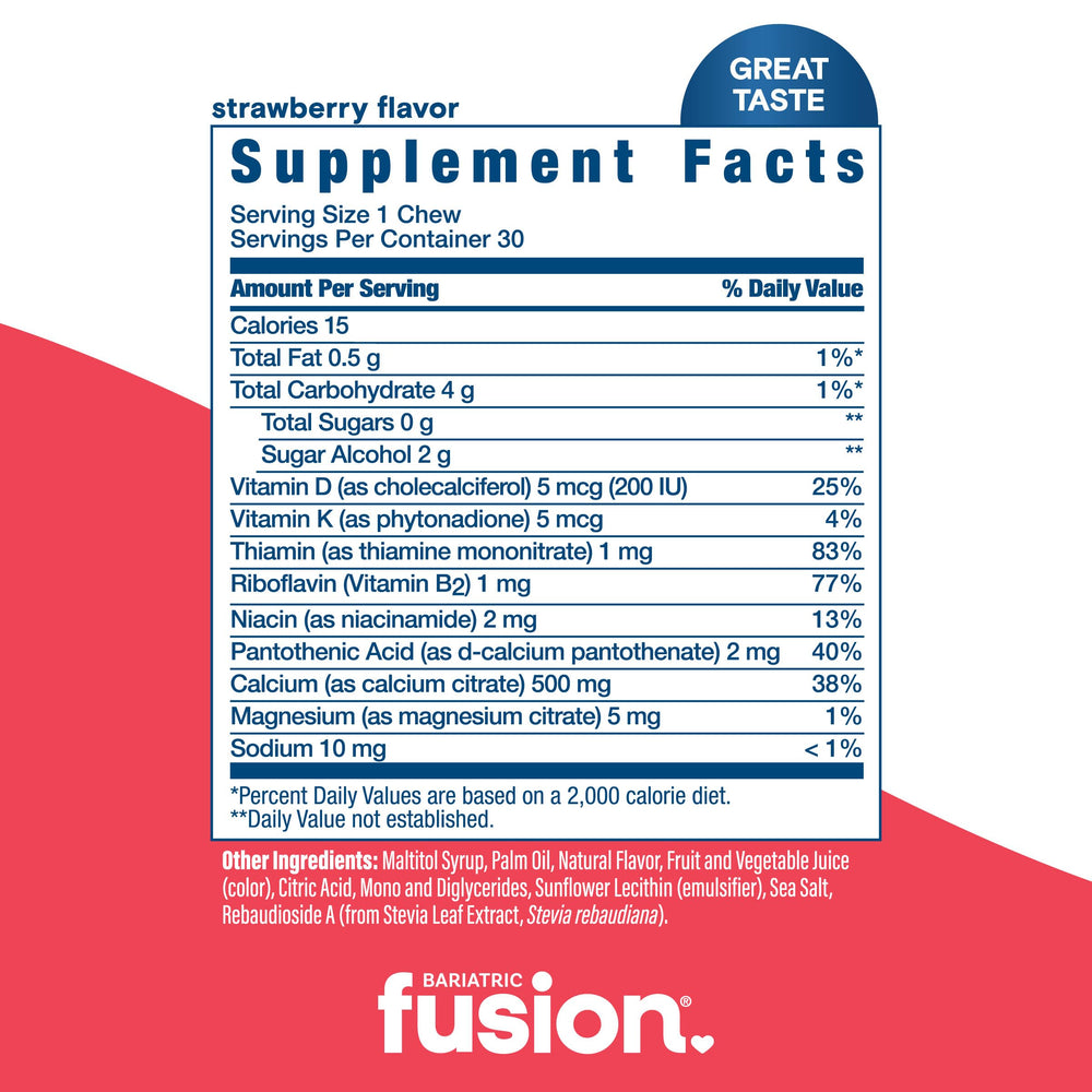 Easy-dispense container of Bariatric Fusion calcium chews for daily use