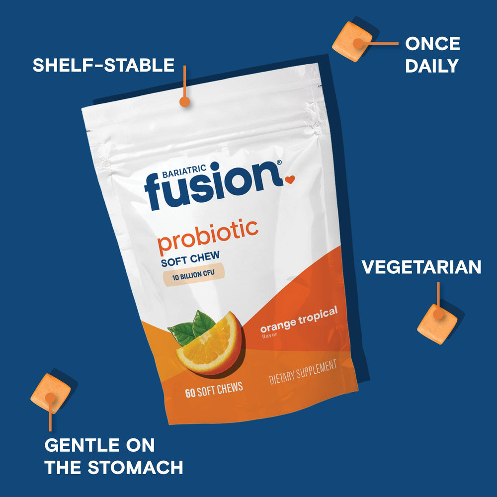 Individually wrapped Bariatric Fusion probiotic soft chews for on-the-go use
