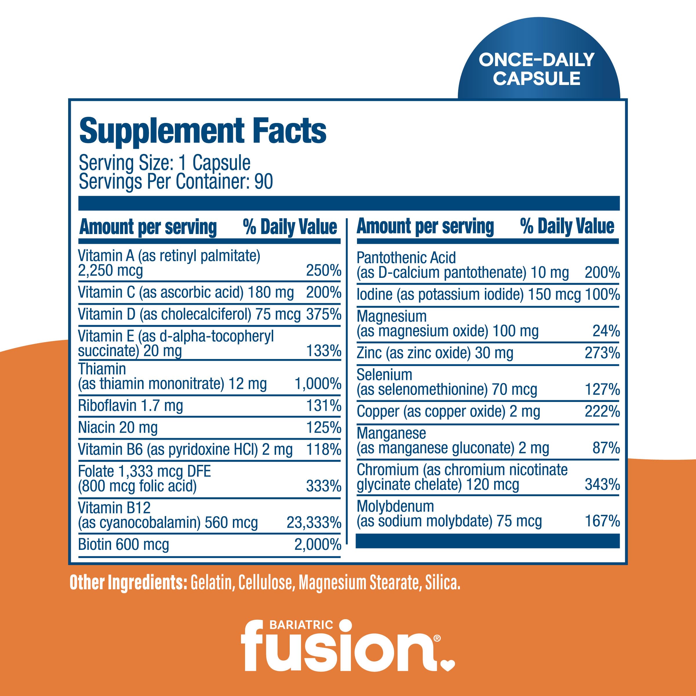 Bariatric Fusion bottle label close-up highlighting high absorption and ASMBS guidelines.