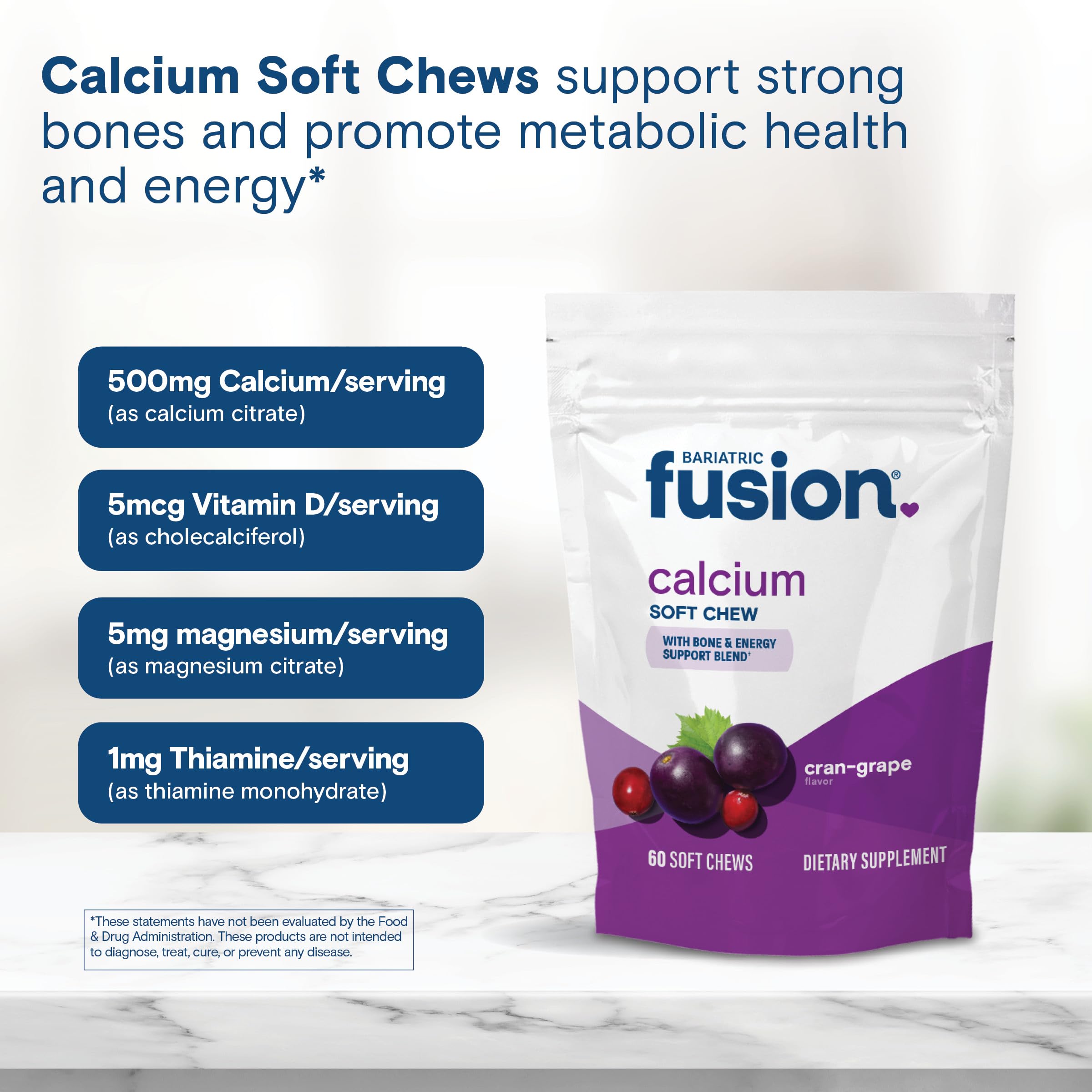 Nutrition panel on Bariatric Fusion calcium chews bottle
