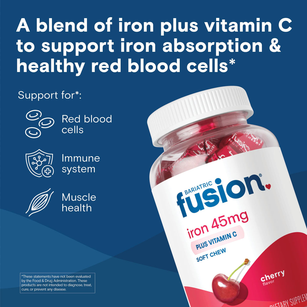 Bariatric Fusion Cherry Iron Soft Chews pouring view showing convenience.