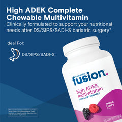 Bariatric Fusion chewable tablet close-up highlighting high ADEK vitamins