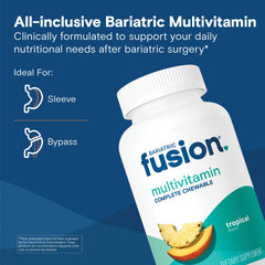 Bariatric Fusion chewable tablets close-up showing iron and minerals support