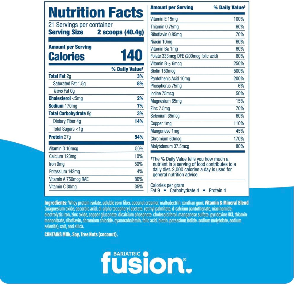 Bariatric Fusion gluten-free, aspartame-free formula supports diverse diet preferences.