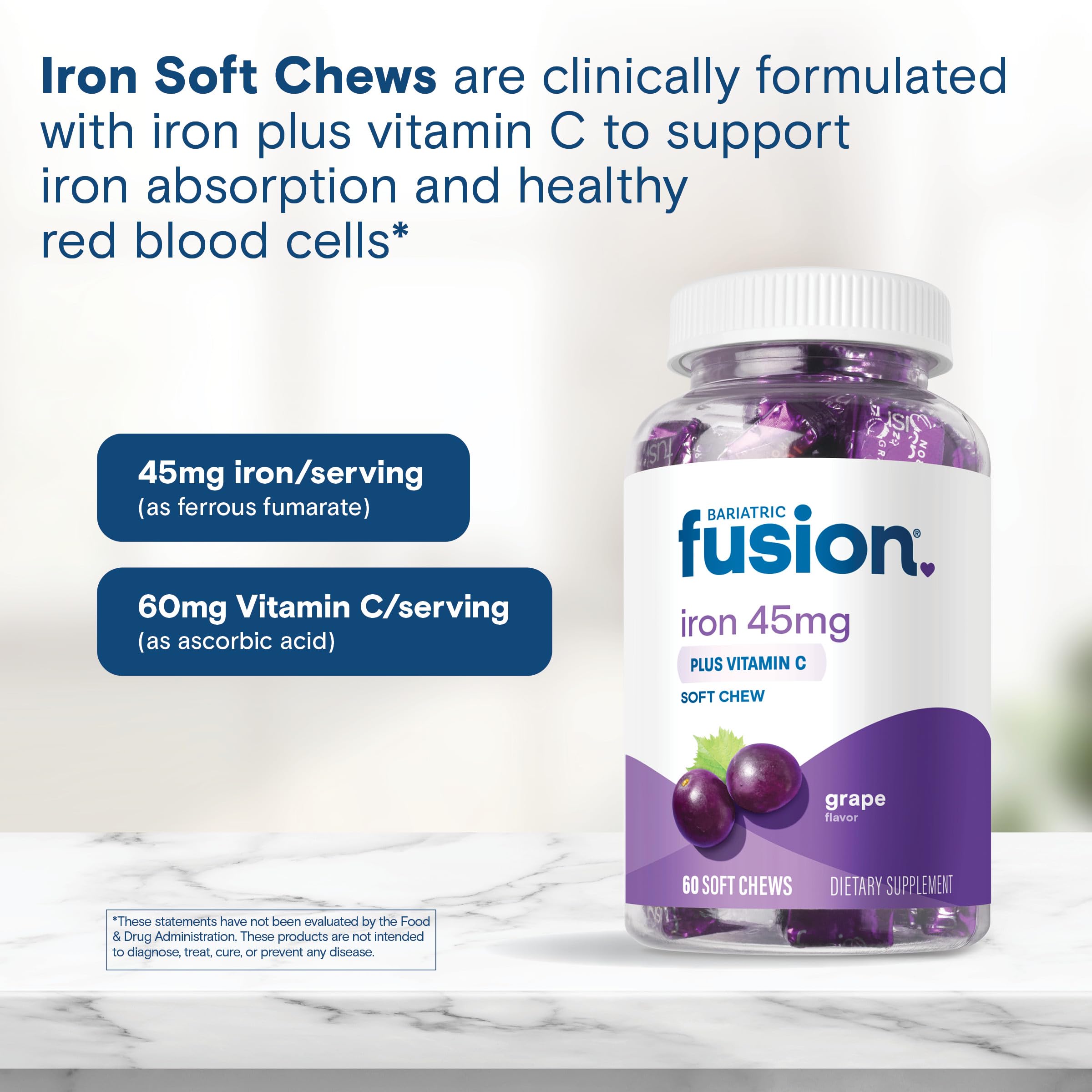 Gluten free Bariatric Fusion iron chews labeled for sensitive stomachs