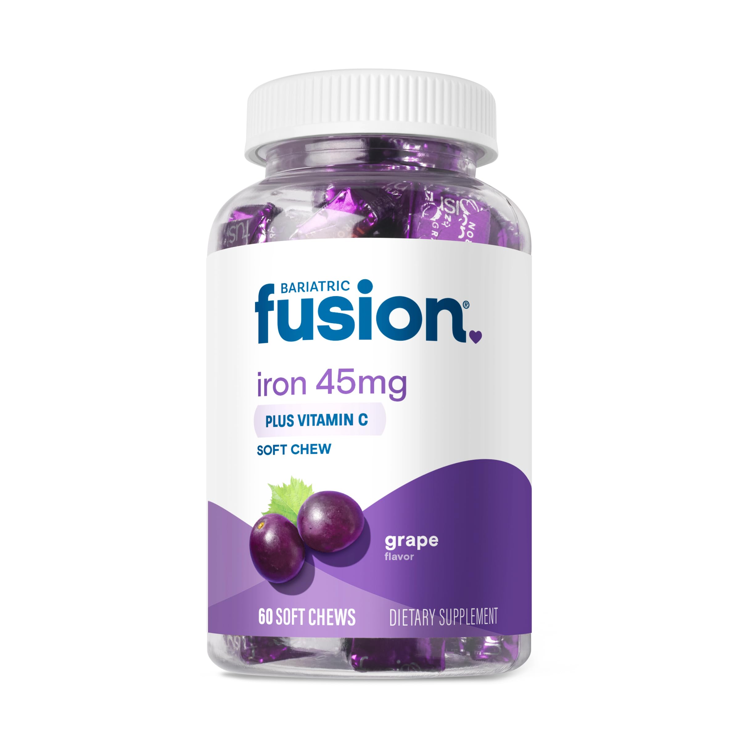 Bariatric Fusion grape iron chew bottle for convenient daily iron support