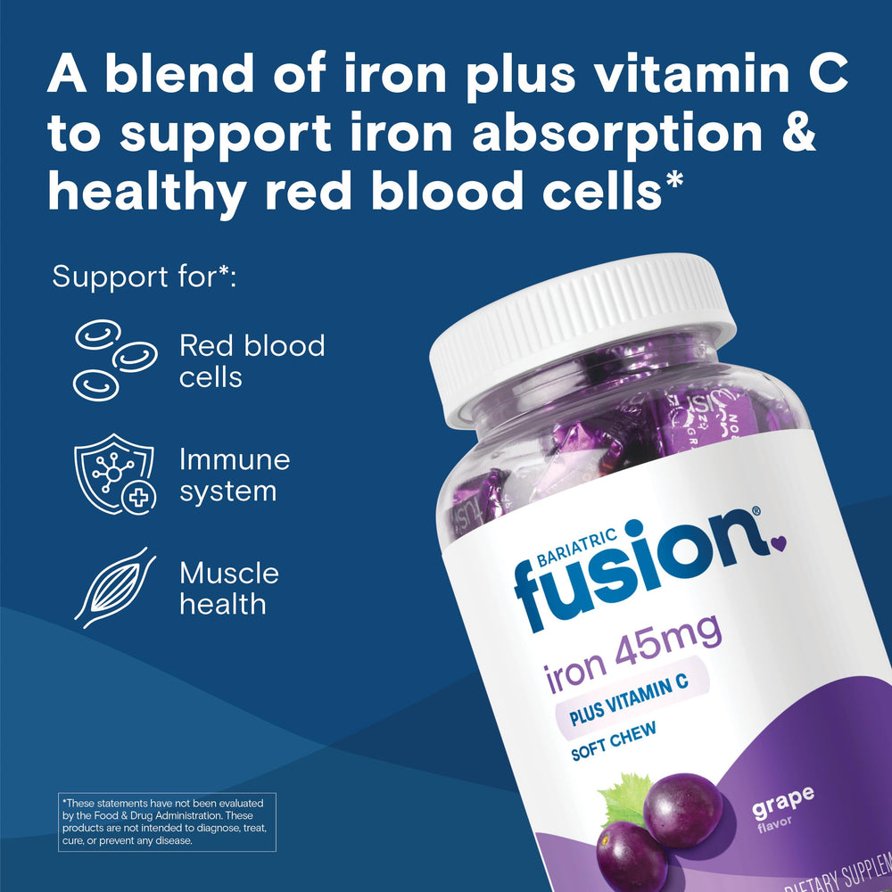 Close up of Bariatric Fusion grape iron chews highlighting grape flavor