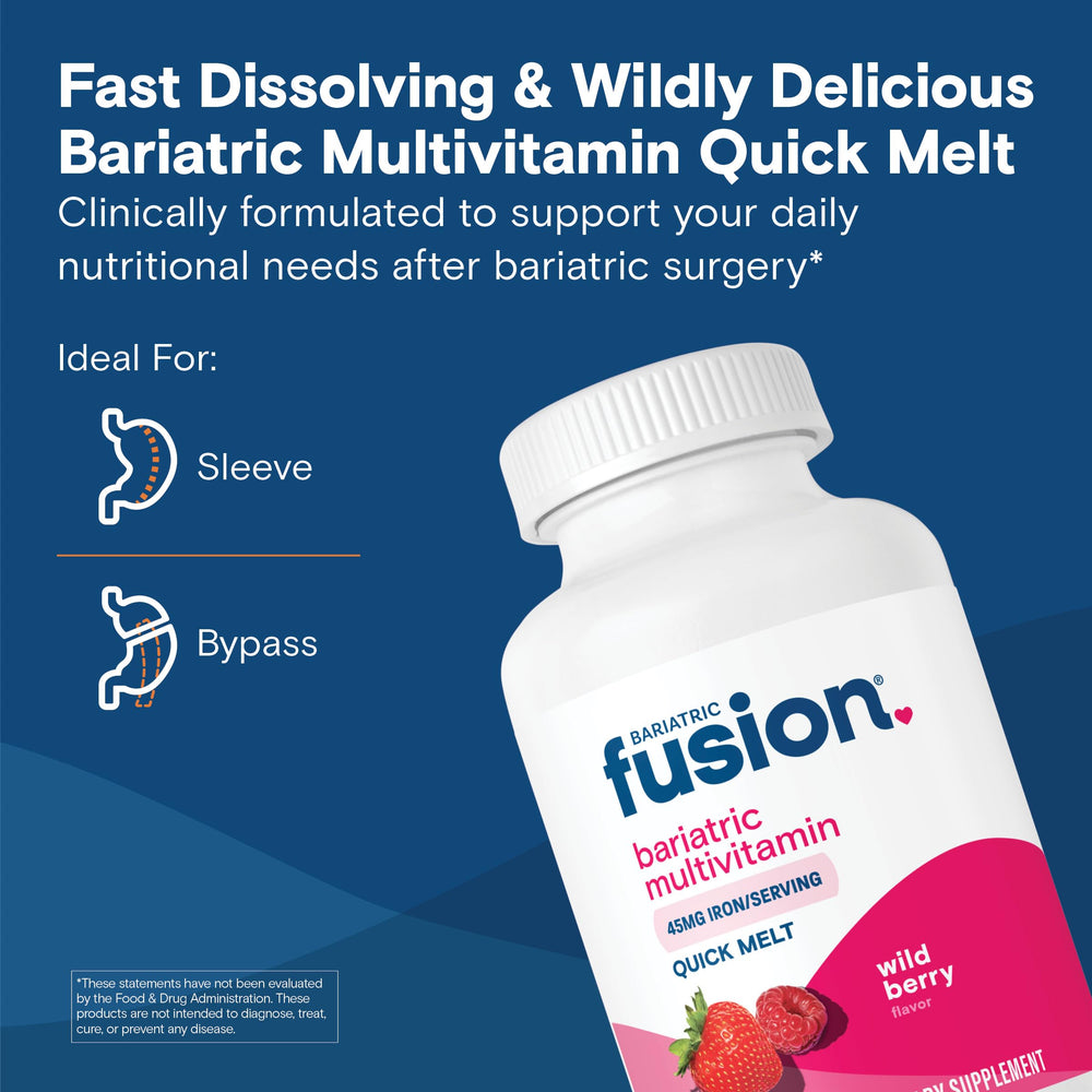 Bariatric Fusion iron 45mg fast-dissolving tablet supports post-surgery nutrition.