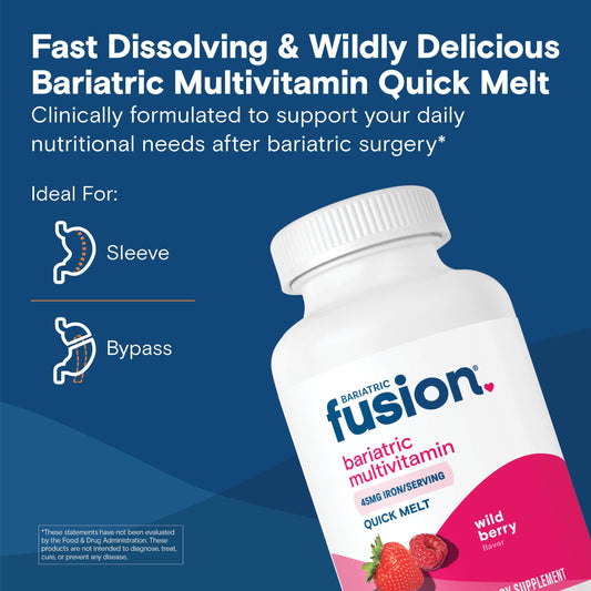 Bariatric Fusion iron 45mg fast-dissolving tablet supports post-surgery nutrition.