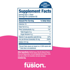 Bariatric Fusion Iron Soft Chews texture close-up shows bite-sized, easy chewing.