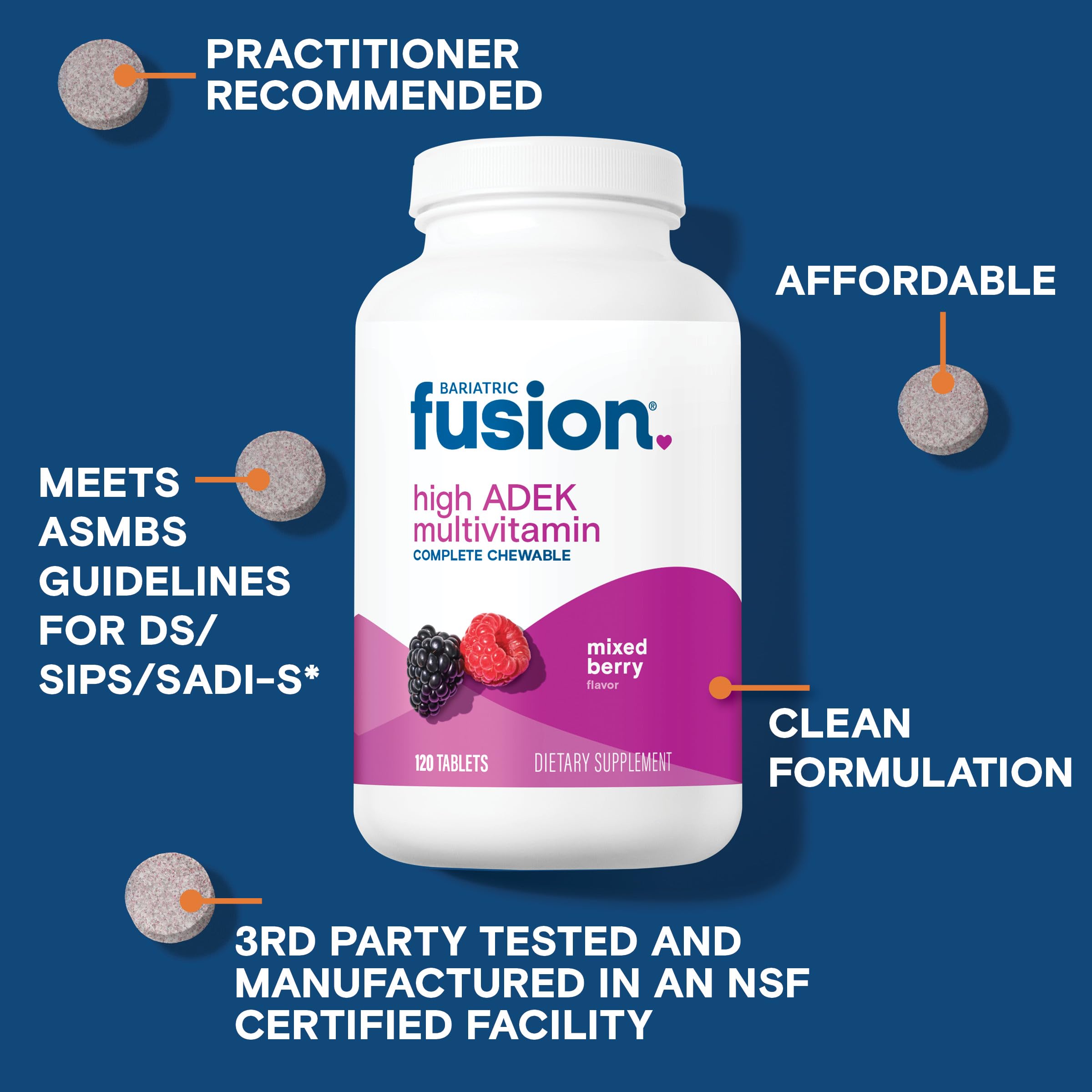 Bariatric Fusion mixed berry flavor chewable tablet ready for everyday use