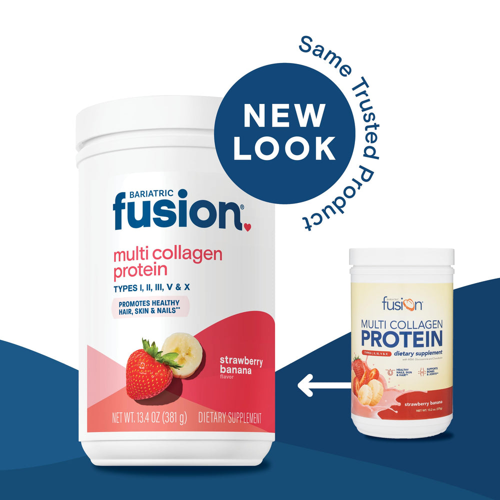 Bariatric Fusion multi collagen tub with nutrition panel for post-surgery support.