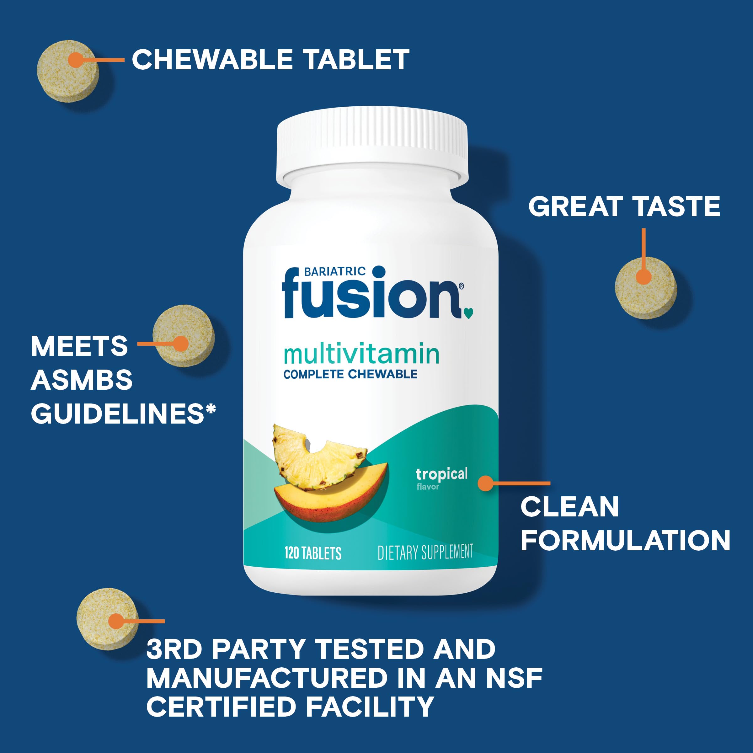 Bariatric Fusion tropical flavor chewables packaging highlights tasty, easy daily regimen