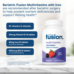 Top view of Bariatric Fusion Very Berry bottle emphasizing daily four-tablet routine