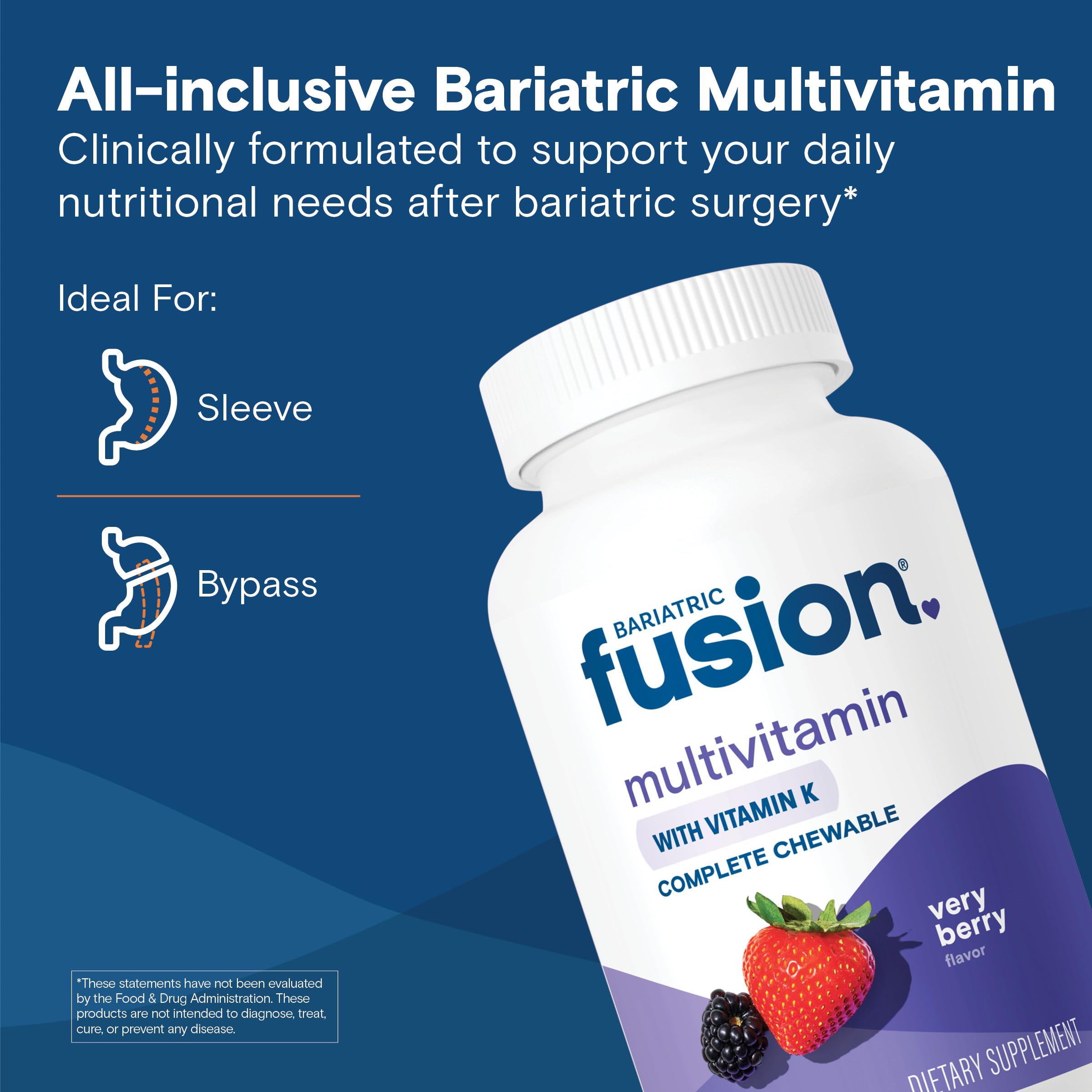 Close-up of Bariatric Fusion Very Berry chewable tablets highlighting texture