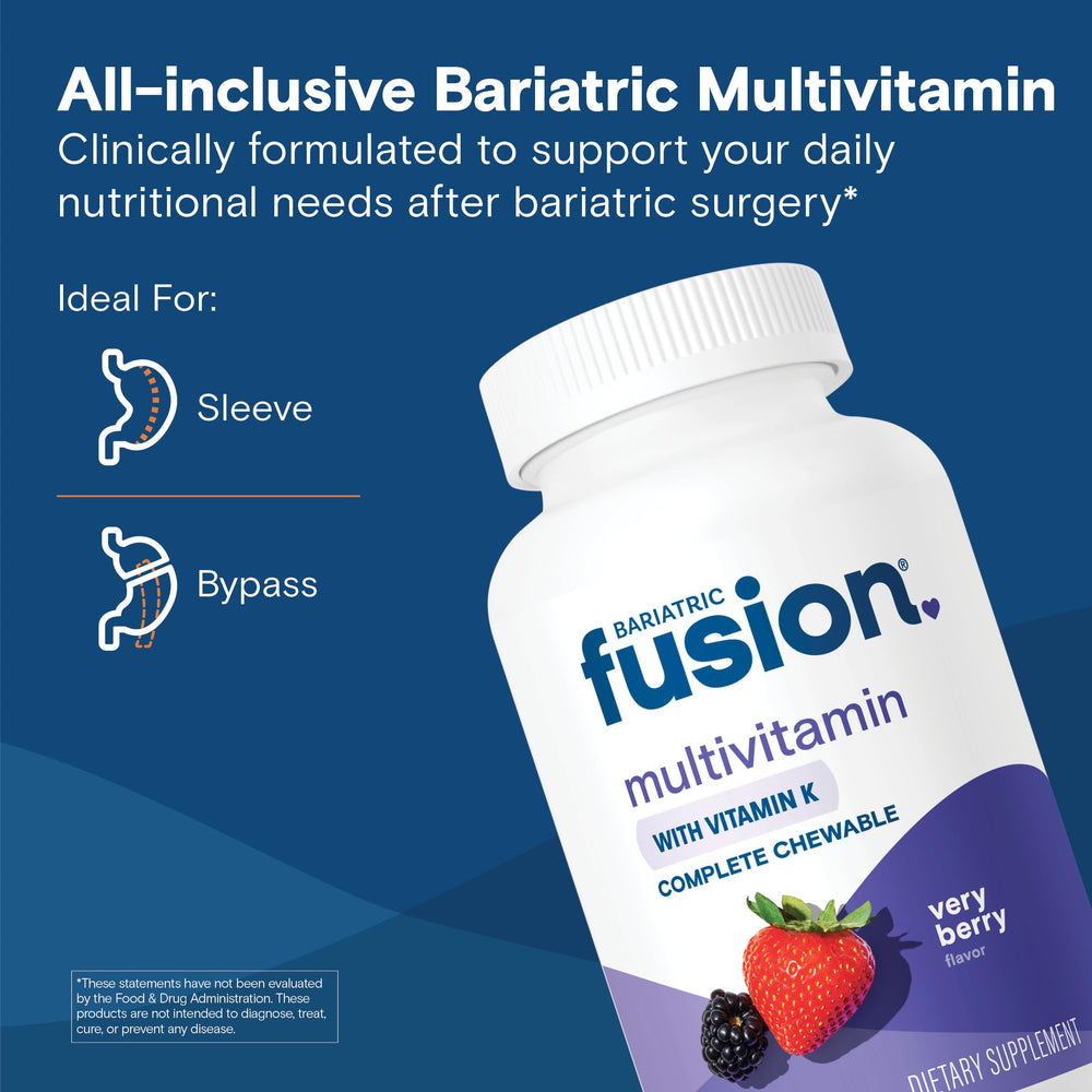 Close-up of Bariatric Fusion Very Berry chewable tablets highlighting texture
