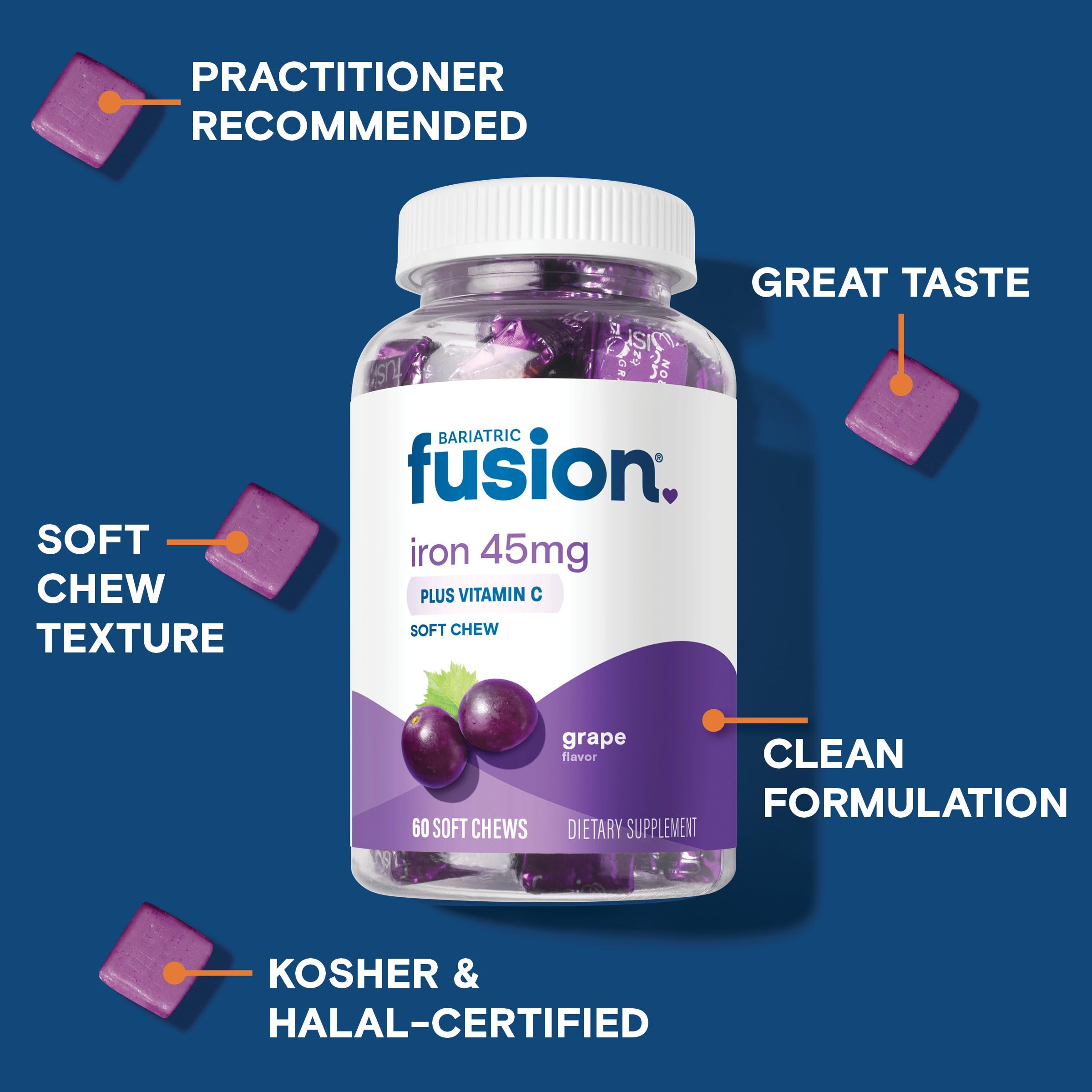 Vitamin C included to aid iron absorption in Bariatric Fusion chews