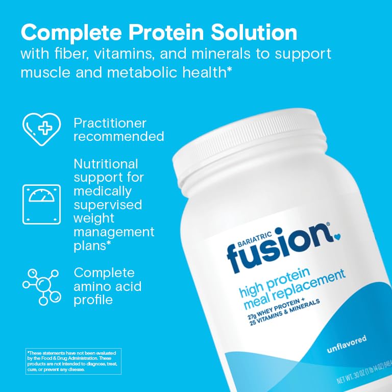 Bariatric Fusion protein powder 27g per serving ideal for post-op nutrition.