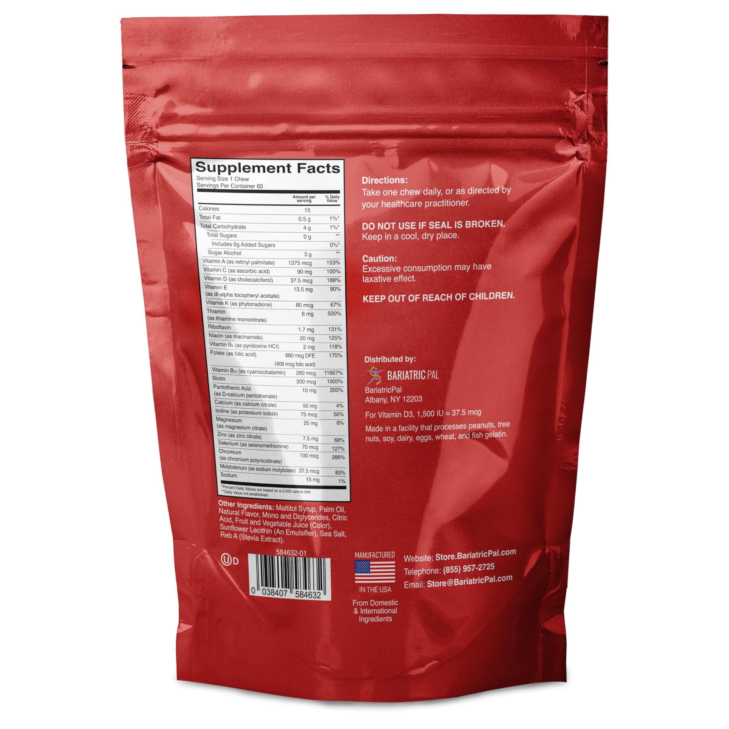 BariatricPal Iron-Free Chews closeup shows fruit punch flavor and easy-to-chew texture.