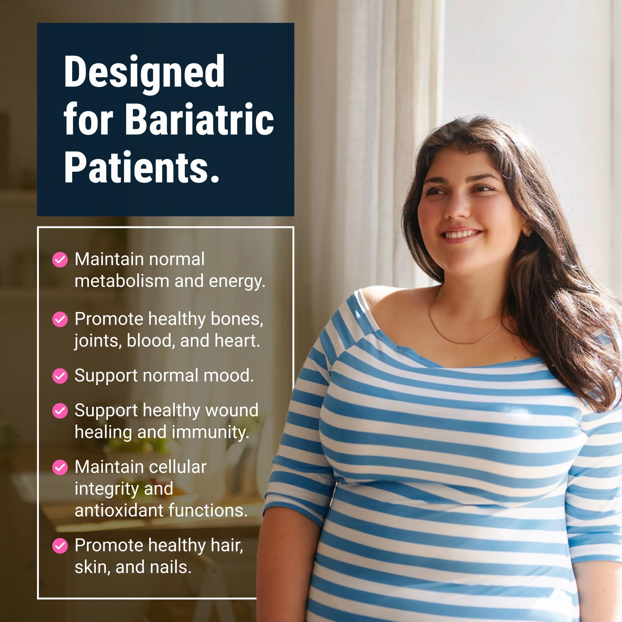 BariatricPal Multivitamin bottle label detail showing ASMBS-compliant guidance.