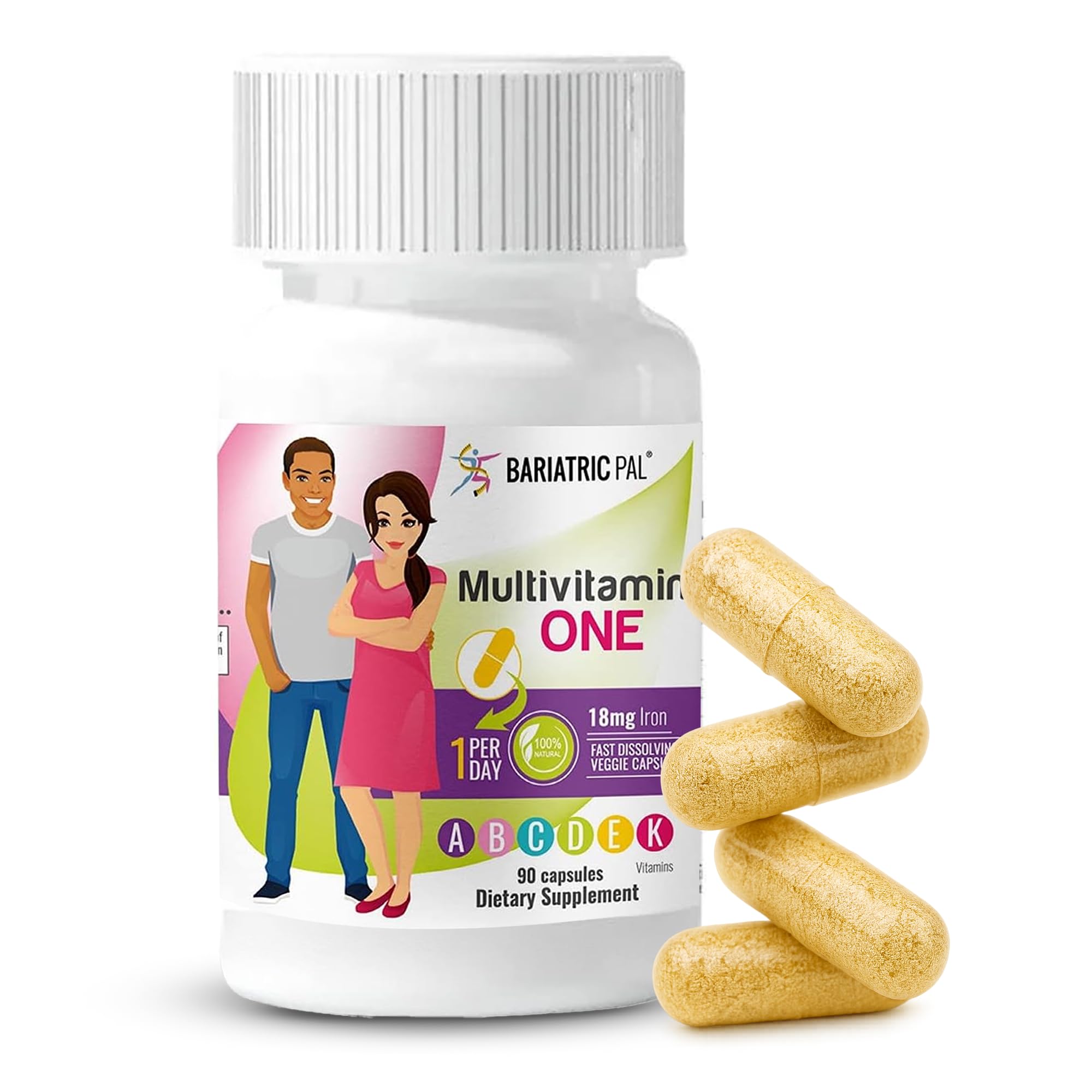 BariatricPal Multivitamin ONE bottle front view; supports daily post-surgery nutrition.
