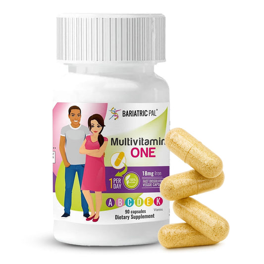 BariatricPal Multivitamin ONE bottle front view; supports daily post-surgery nutrition.