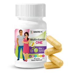 BariatricPal Multivitamin ONE bottle front showing a 90-count supply for post-surgery nutrition.