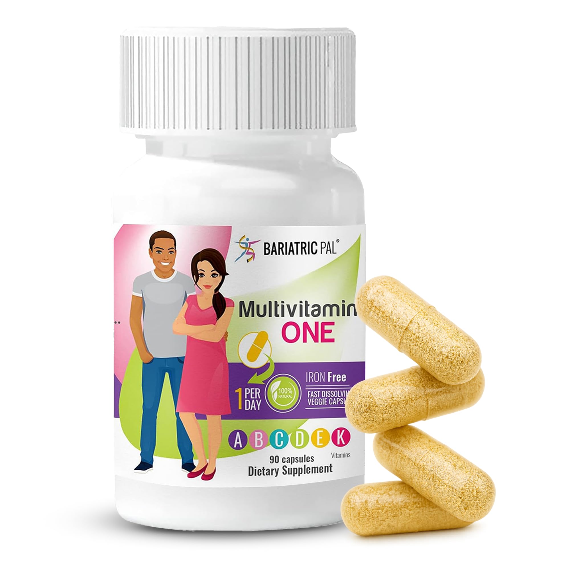 Close-up of BariatricPal Multivitamin One capsule, showcasing easy-to-swallow design.