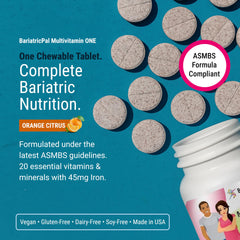 BariatricPal ONE chewable tablet with orange citrus flavor for easy dosing.