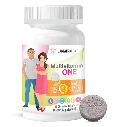 BariatricPal ONE orange citrus bottle showing daily multivitamin.
