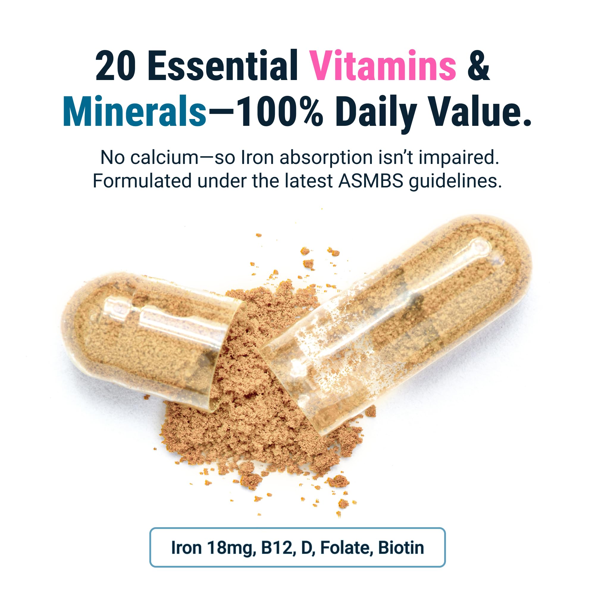 BariatricPal Multivitamin ONE packaging; nutrition facts panel highlights 22 essential nutrients.