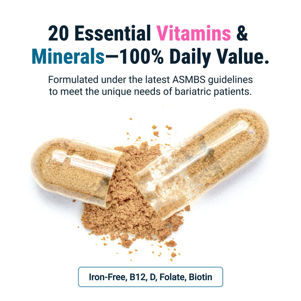 Tiny BariatricPal veggie capsules ready for daily intake.