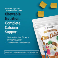 BariatricPal Pina Colada label close-up showing vitamin D and probiotics