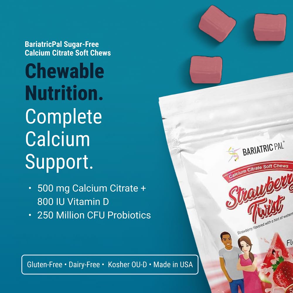 BariatricPal Strawberry Twist chews close-up highlighting sugar-free texture