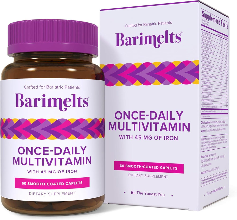 Barimelts once-daily bottle front: convenient post-surgery multivitamin.