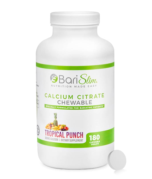 Barislim bariatric calcium citrate tablets bottle promotes bone health after surgery.
