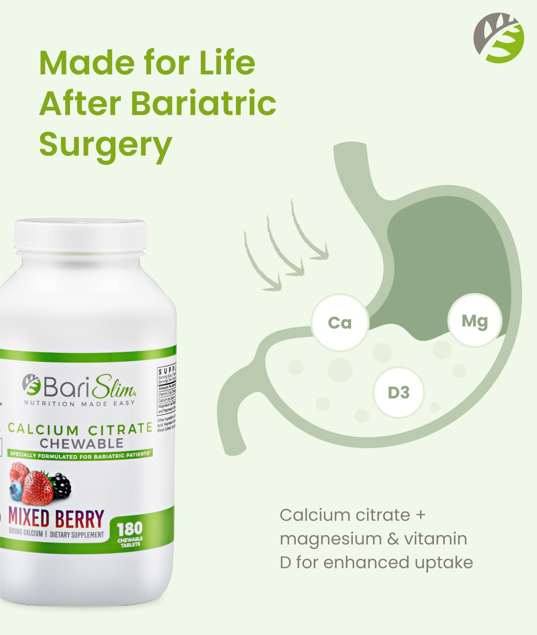 Barislim chewable calcium citrate tablets with smooth mixed berry taste