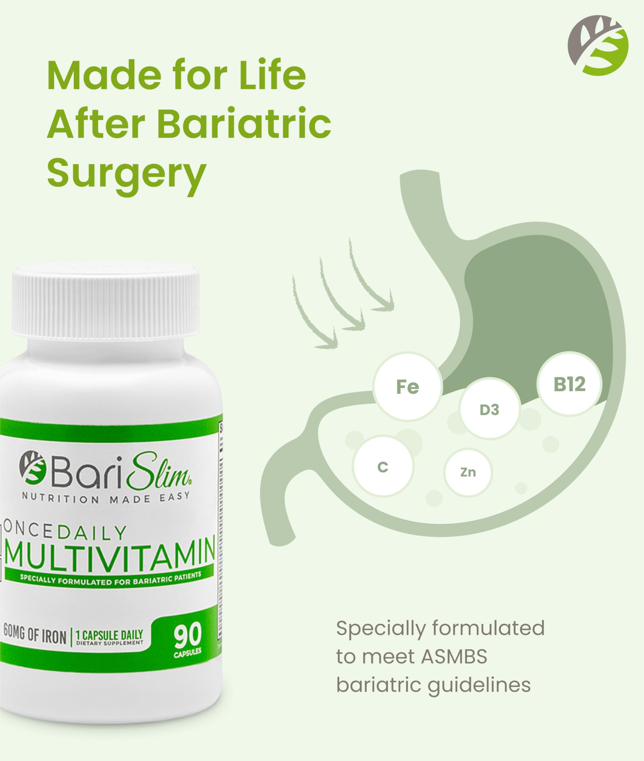 BariSlim iron 60mg capsule detail emphasizes high iron content for added support.