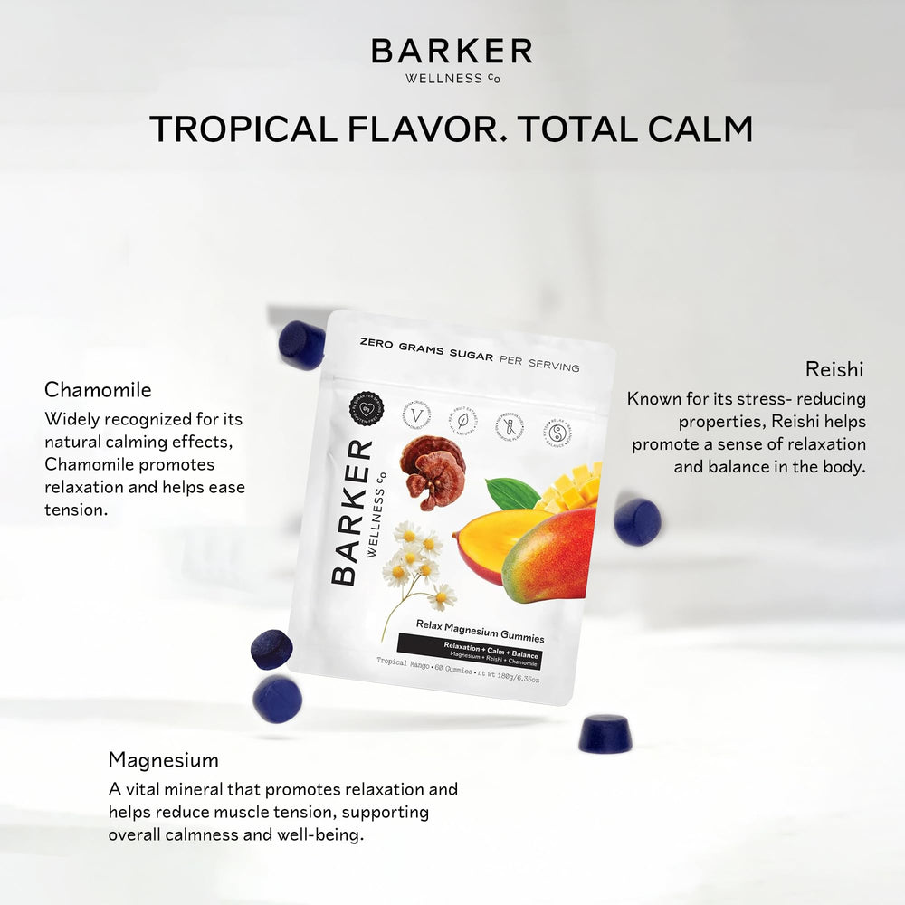 Vegan sugar-free badge displayed beside Barker Relax Gummies