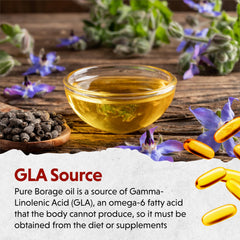 Barlean's Borage Oil label closeup confirms hexane-free, gluten-free purity.